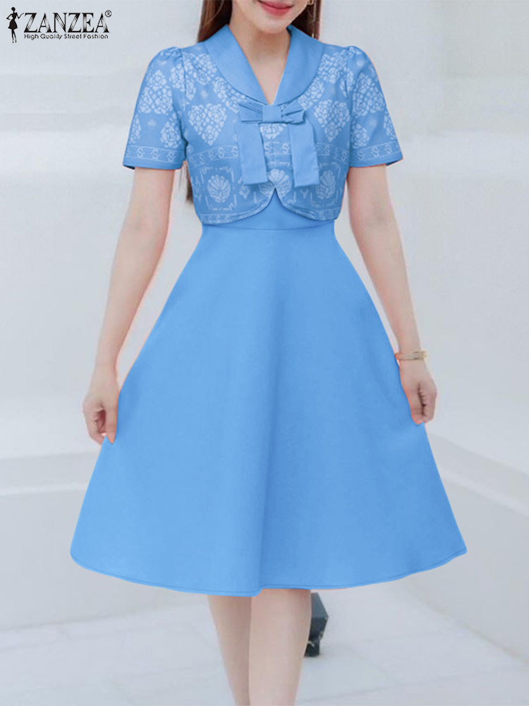 French Vintage Floral Midi Dress - Stylish A Line Party Dress ZANZEA