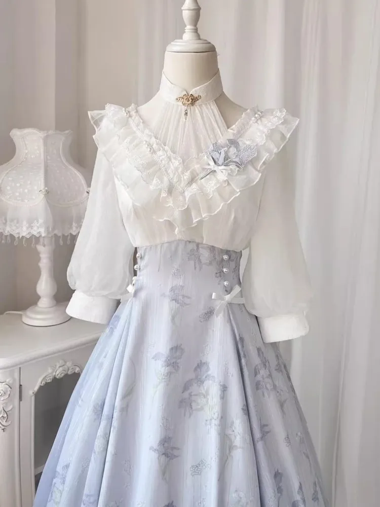 French Vintage Floral Midi Dress - Elelgant Women Summer French Vintage Floral