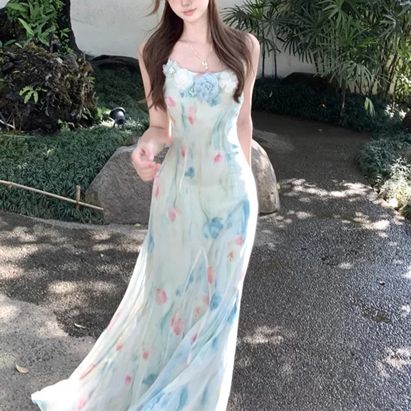 French Vintage Floral Midi Dress - Kawaii Sweet Y2k Japanese Midi Dress