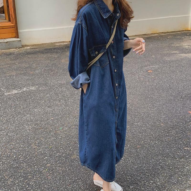 Korean Style A Line Shirt Dress - 2026 New Women Denim Shirt Dress