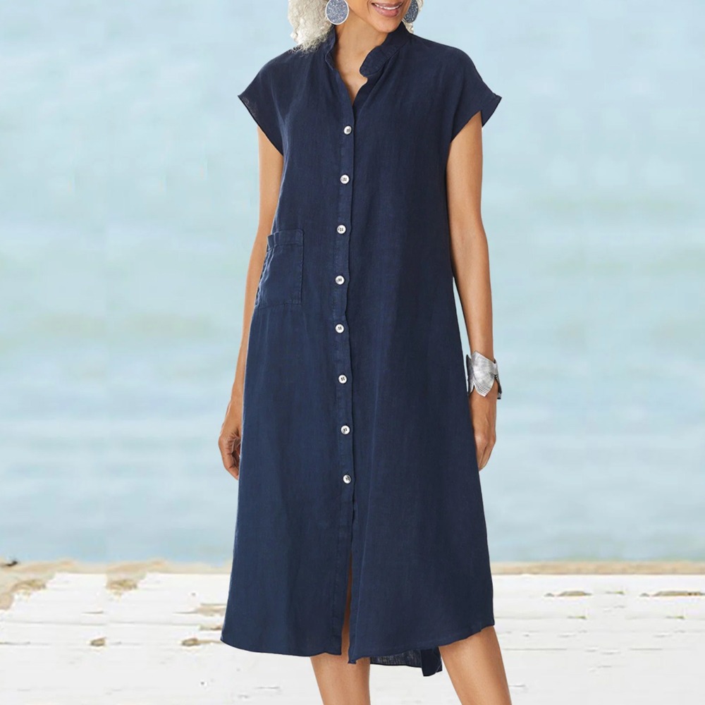 2026 Women Casual Black Shirt  - Casual Loose Linen Shirt Dress review and price