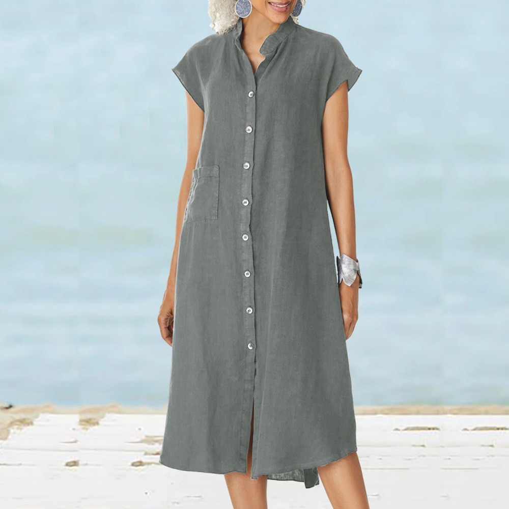 2026 Women Casual Black Shirt  - Casual Loose Linen Shirt Dress review and price