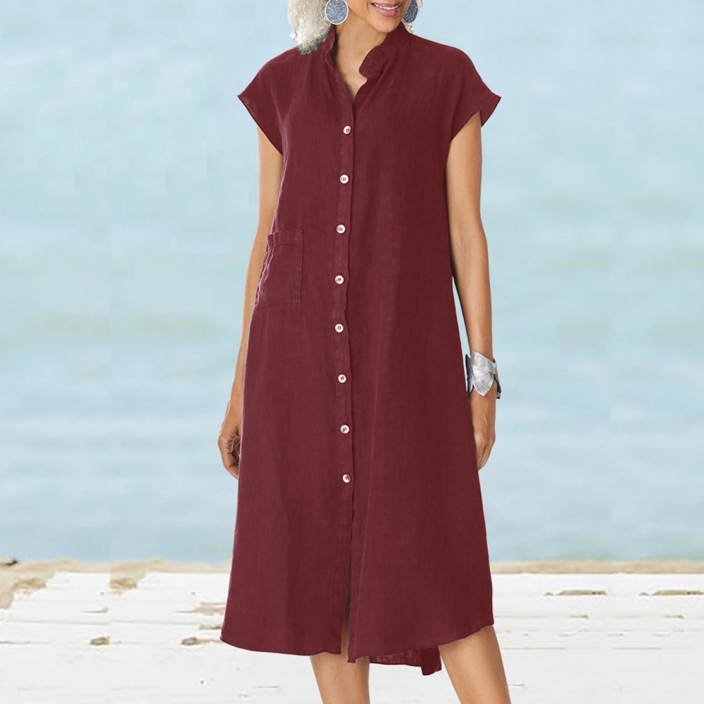 2026 Women Casual Black Shirt  - Casual Loose Linen Shirt Dress review and price