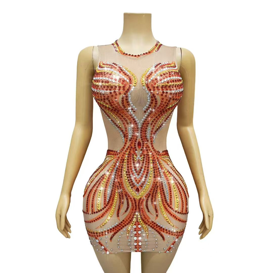 Women Sparkly Rhinestones Mesh - Sparkly Rhinestone Club Party Dress review and price