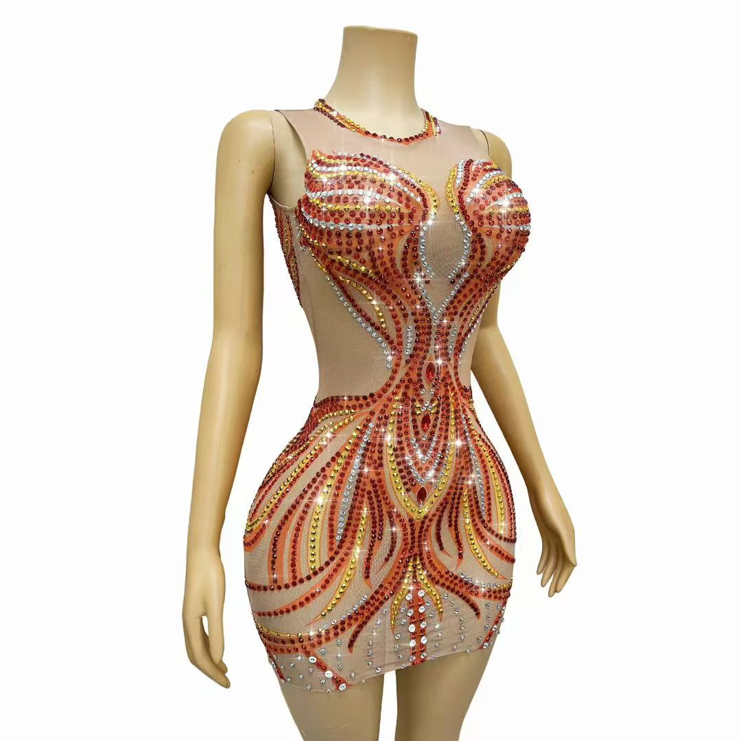 Women Sparkly Rhinestones Mesh - Sparkly Rhinestone Club Party Dress review and price