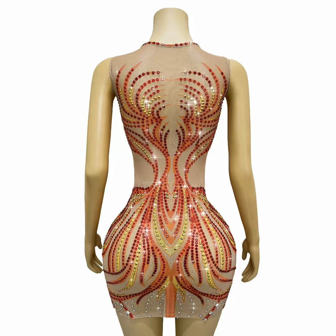 Women Sparkly Rhinestones Mesh - Sparkly Rhinestone Club Party Dress review and price