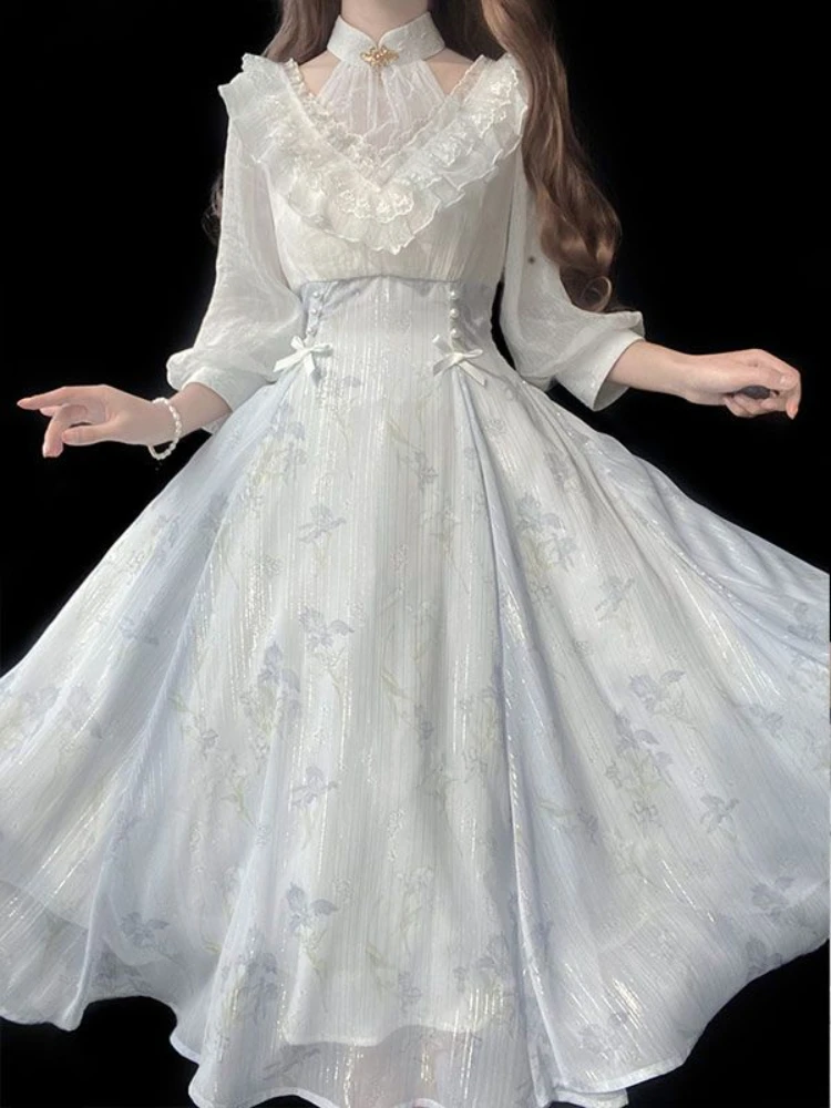 Women Floral Lolita One Piece  - French Vintage Floral Midi Dress review and price