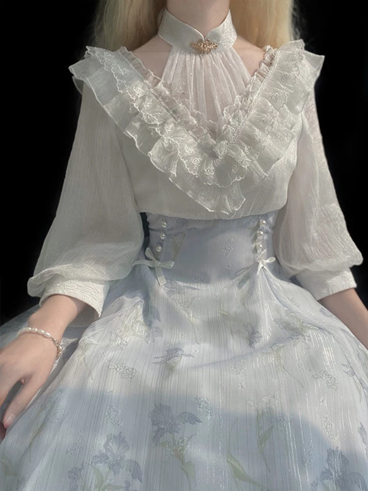 Women Floral Lolita One Piece  - French Vintage Floral Midi Dress review and price