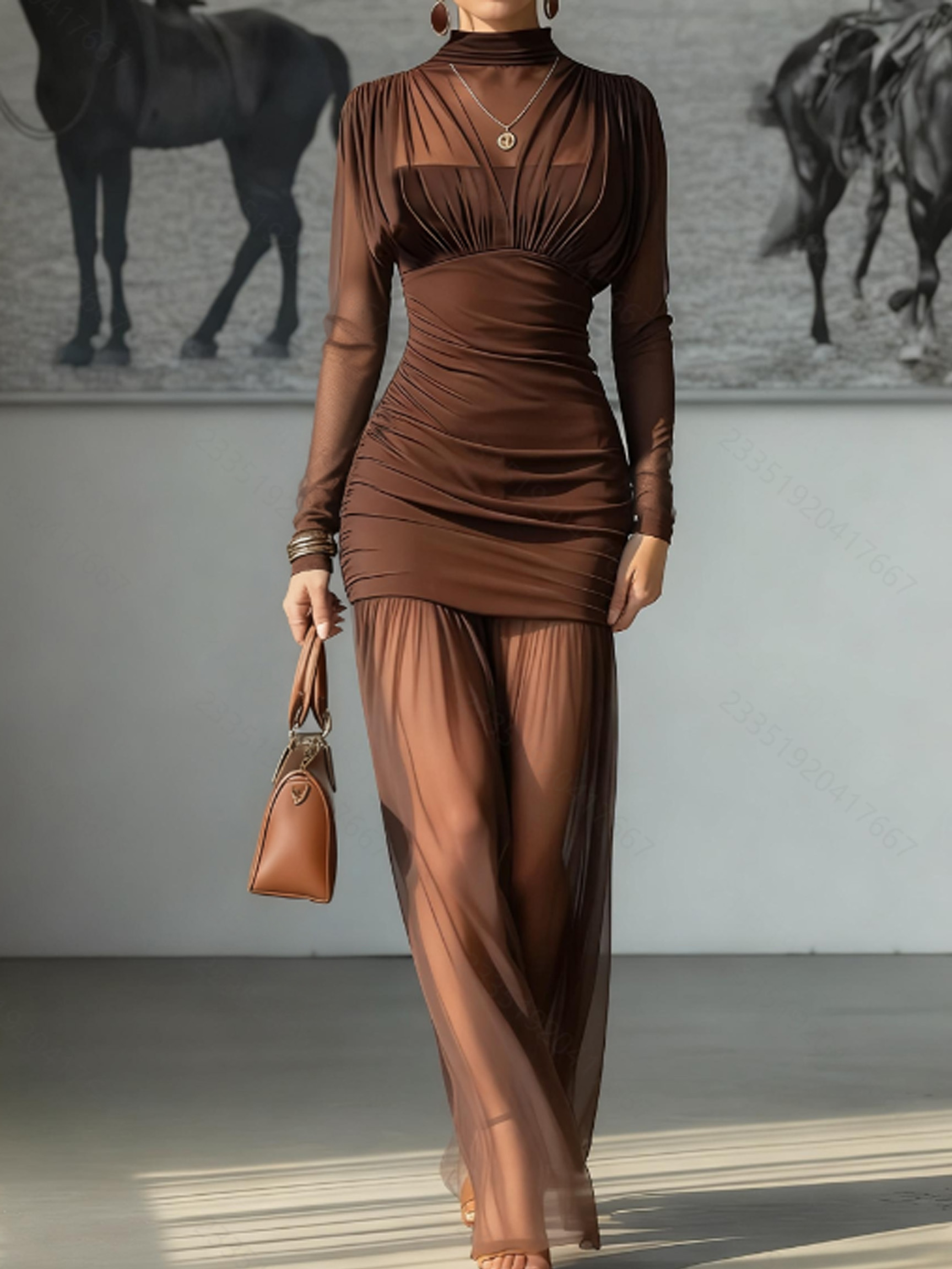 Elegant Sheer Long Sleeve High - Sexy Mesh Sheer Bodycon Dress review and price