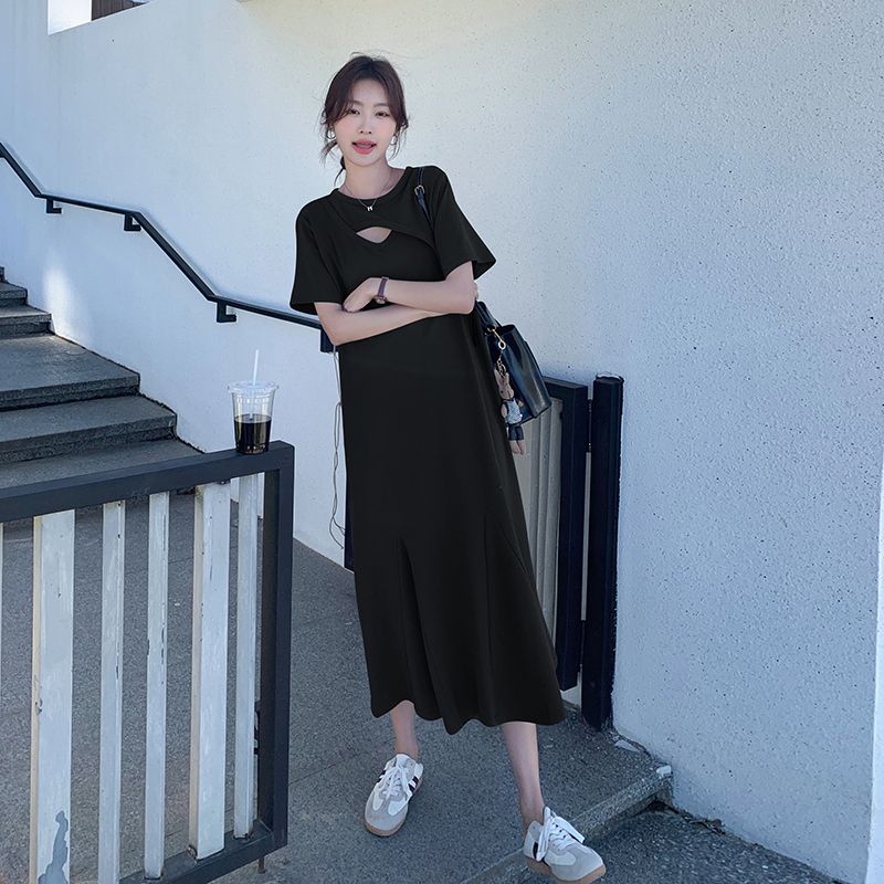 Lazy Style Hollow Out Solid Si - Korean Style A Line Shirt Dress review and price
