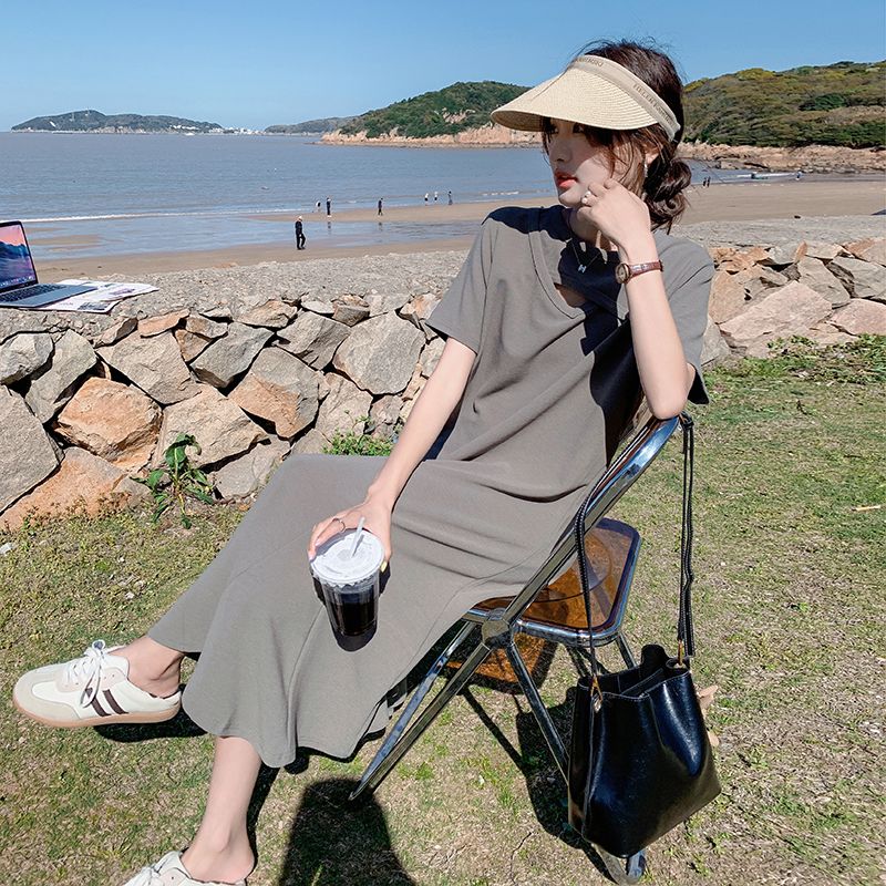 Lazy Style Hollow Out Solid Si - Korean Style A Line Shirt Dress review and price