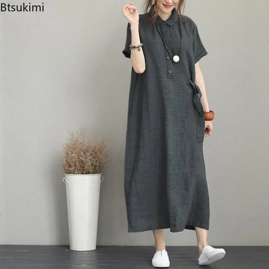 2026 Summer Dress Simple Vinta - Casual Loose Linen Shirt Dress review and price