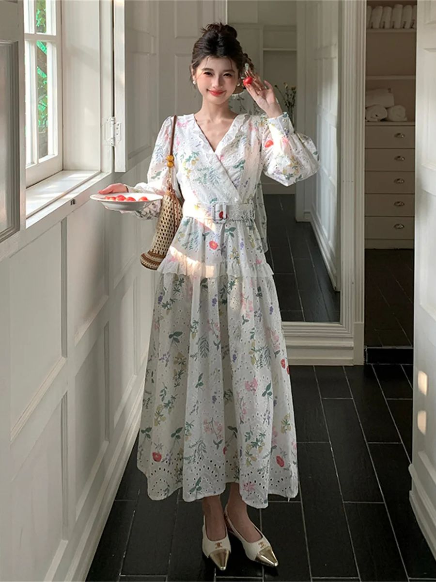 French Romantic Style Lantern  - French Vintage Floral Midi Dress review and price