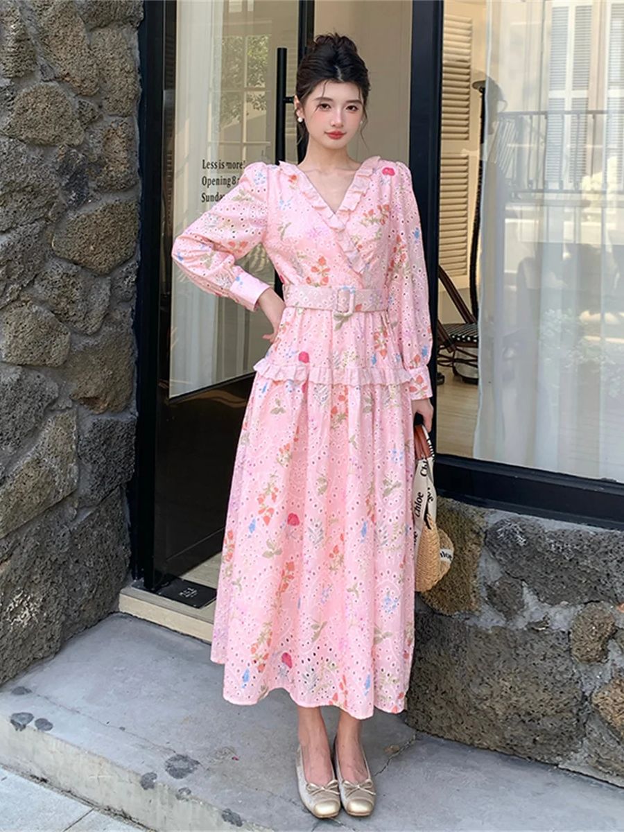 French Romantic Style Lantern  - French Vintage Floral Midi Dress review and price