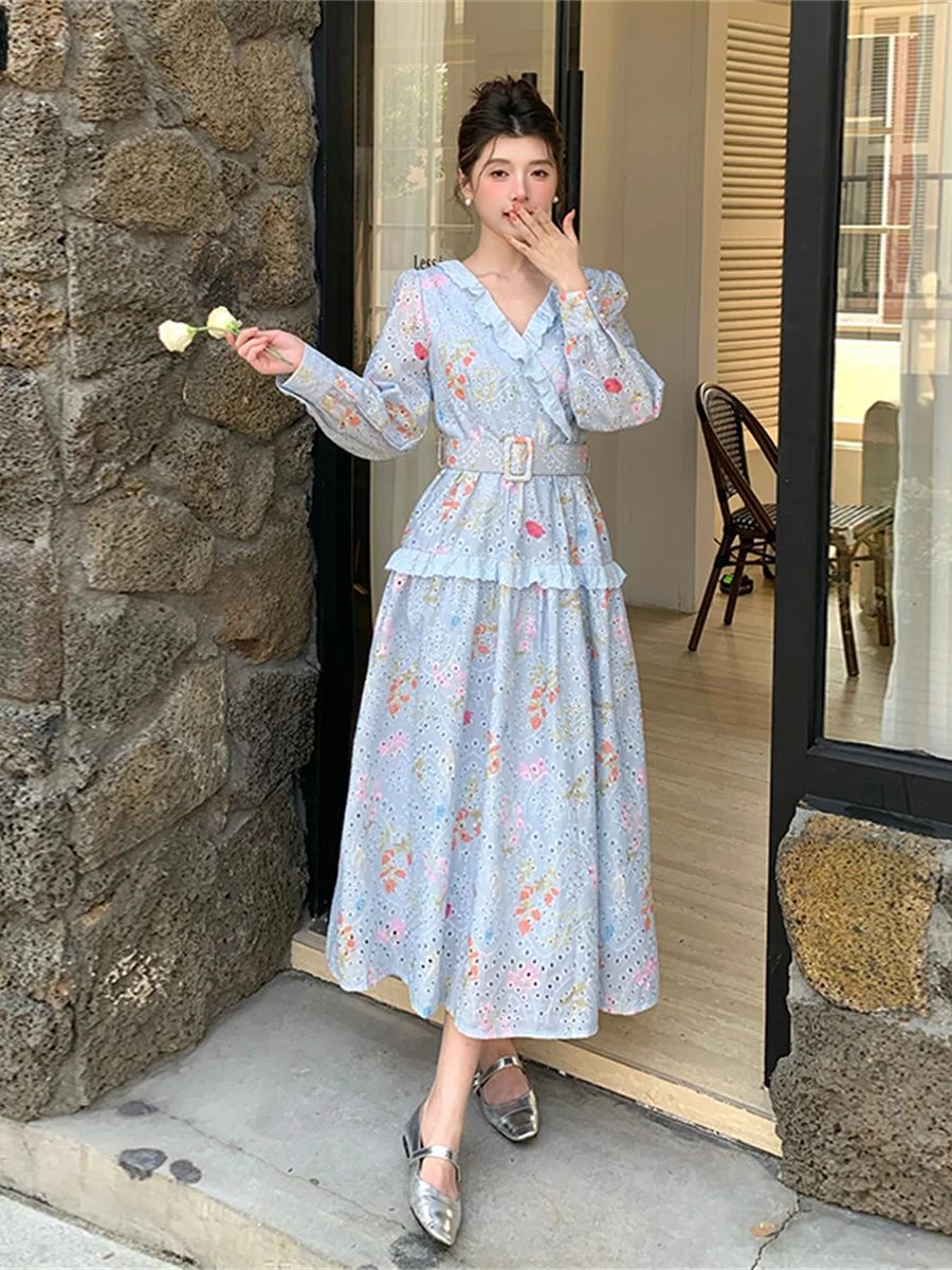 French Romantic Style Lantern  - French Vintage Floral Midi Dress review and price