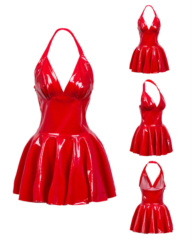 Women Sexy Latex Leather Pleat - Y2K Backless Halter Mini Dress review and price