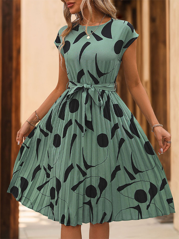 Spring Summer Women O Neck Ple - French Vintage Floral Midi Dress review and price