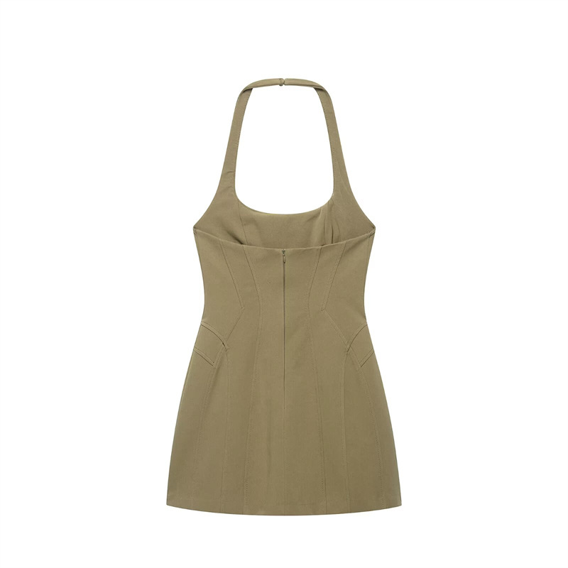 Women Vintage Khaki Halter Min - Y2K Backless Halter Mini Dress review and price
