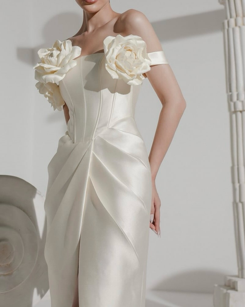 QR Customized Sheath Off The S - Elegant Satin Evening Gown Split review and price