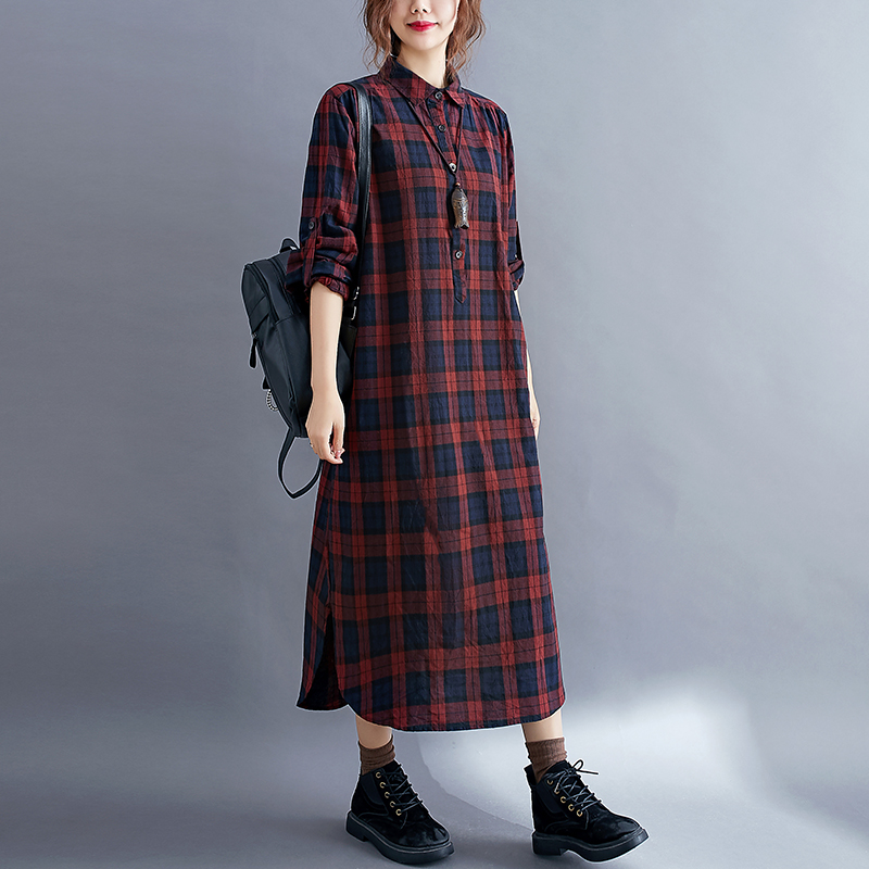 Casual Plaid Long Sleeve Shirt - Korean Style A Line Shirt Dress review and price