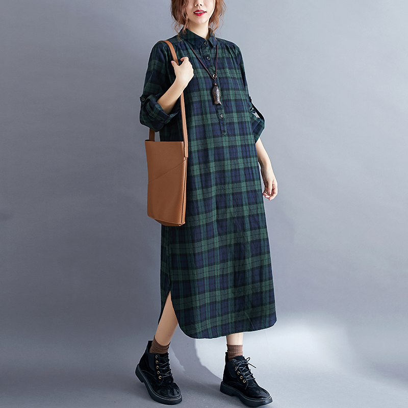 Casual Plaid Long Sleeve Shirt - Korean Style A Line Shirt Dress review and price
