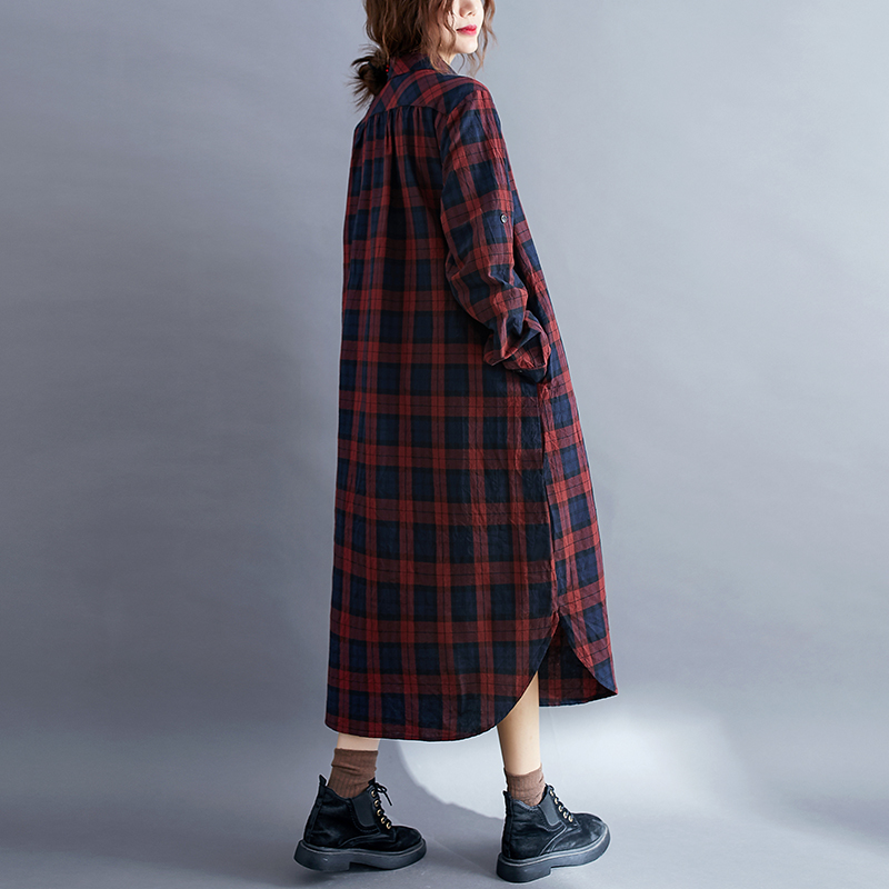 Casual Plaid Long Sleeve Shirt - Korean Style A Line Shirt Dress review and price