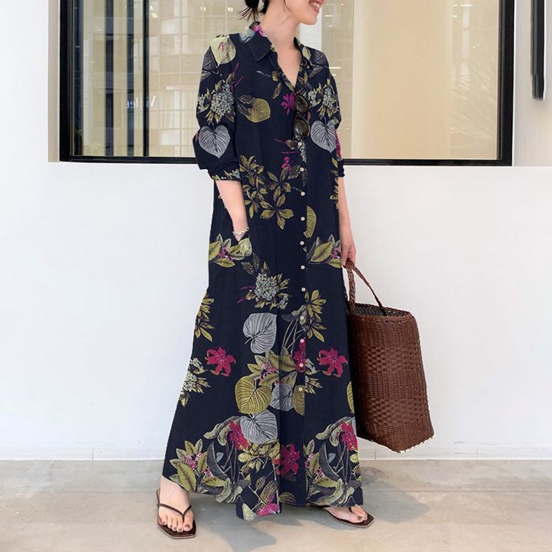 Autumn new plus size casual co - Casual Loose Linen Shirt Dress review and price