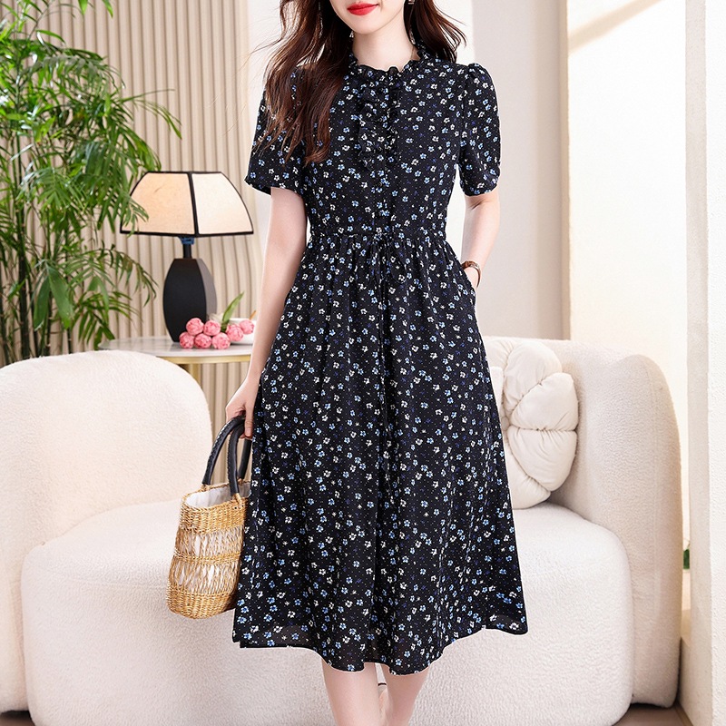 Vintage Navy Blue Floral Print - French Vintage Floral Midi Dress review and price