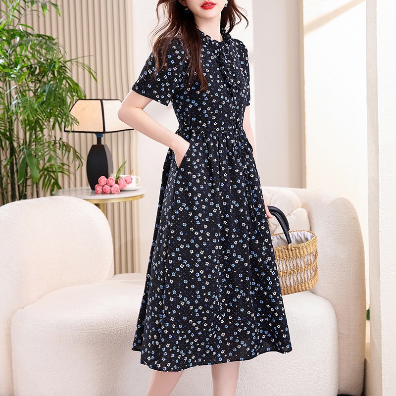 Vintage Navy Blue Floral Print - French Vintage Floral Midi Dress review and price