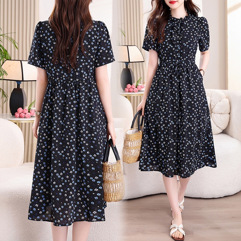 Vintage Navy Blue Floral Print - French Vintage Floral Midi Dress review and price