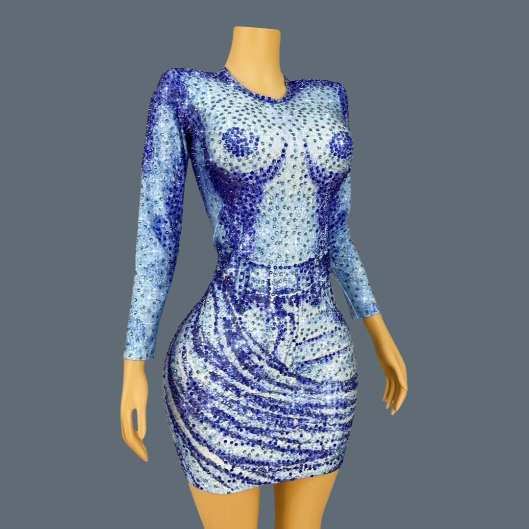 Fashion Sparkly Blue Rhineston - Sparkly Rhinestone Club Party Dress review and price