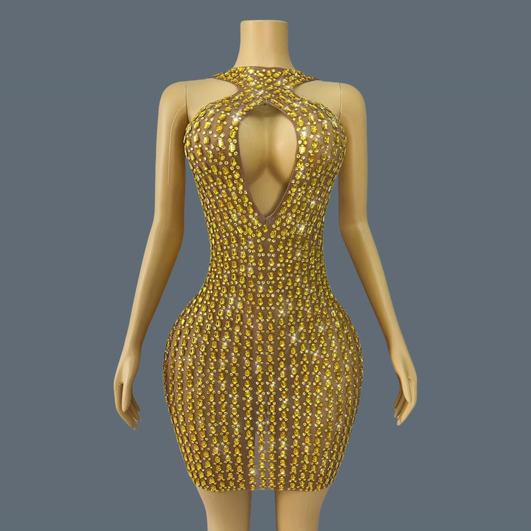 New Sexy Hollow out Mini Dress - Sparkly Rhinestone Club Party Dress review and price