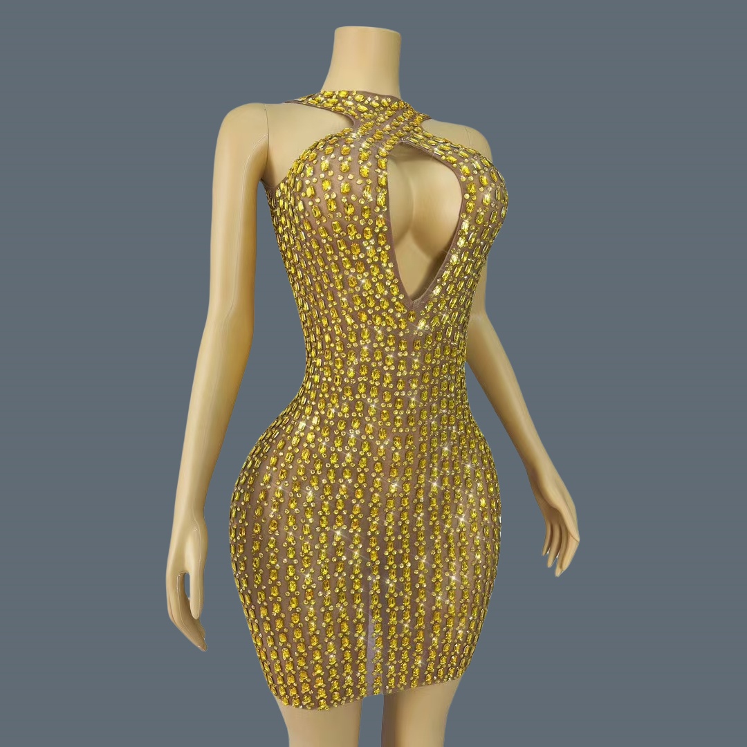 New Sexy Hollow out Mini Dress - Sparkly Rhinestone Club Party Dress review and price