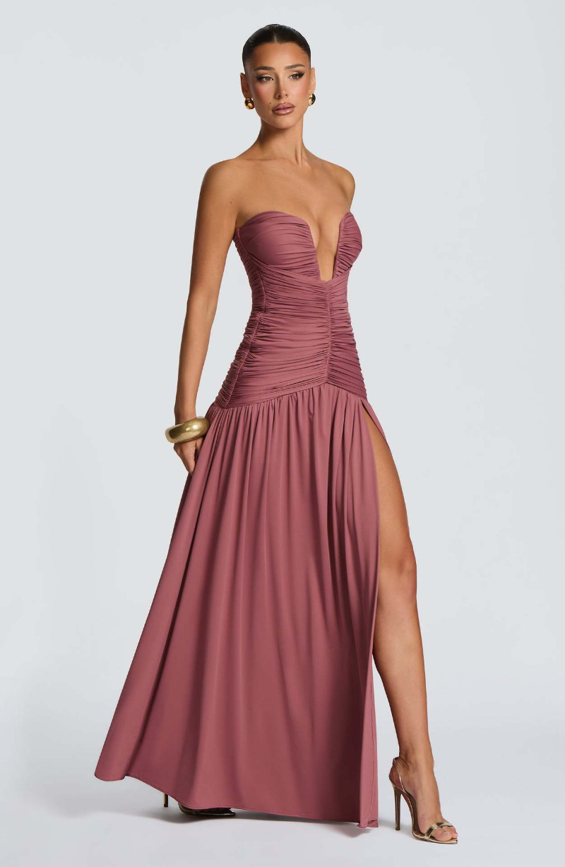 Elegant Solid Pleated Slim Lon - Elegant Satin Evening Gown Split review and price
