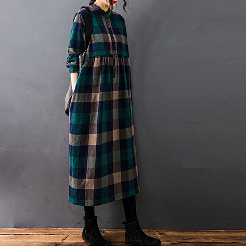 Women Autumn New Vintage Mori  - Casual Loose Linen Shirt Dress review and price